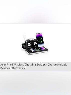 Acer 7-in-1 Wireless Charging Station with LED Clock – Black & Silver
